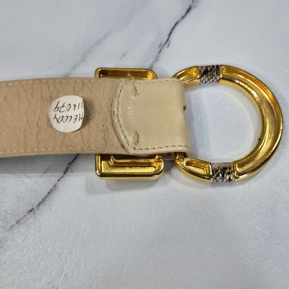 Vtg Avignon Leather Belt M Cream Snakeskin Print Gold Studs Western Cowboy Boho main image 6